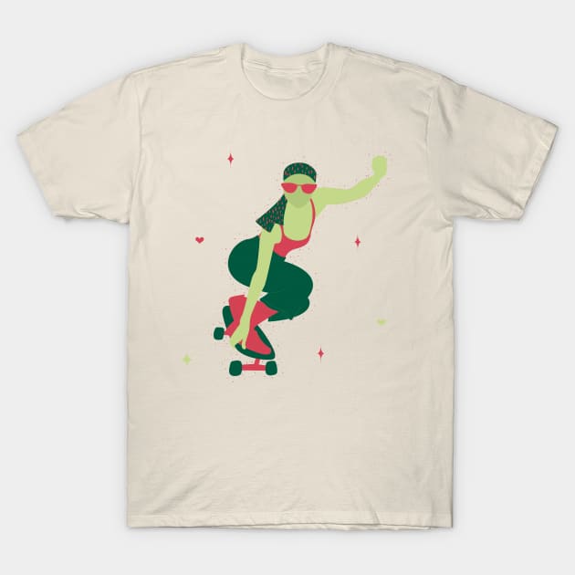 Green Skater Girl T-Shirt by Design by Maria 